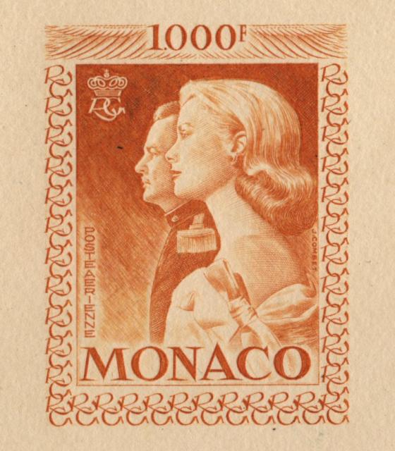 Monaco_1959_Yvert_PA72b-Scott_C55_unadopted_1000f_Grace_et_Rainier_III_maigre_orange_a_AP_detail