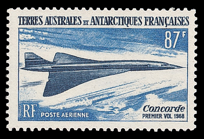 FSAT_1969_Yvert_PA19A-Scott_C18_unissued_87f_Concorde_l_US