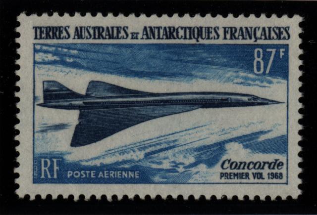 FSAT_1969_Yvert_PA19A-Scott_C18_unissued_87f_Concorde_m_US
