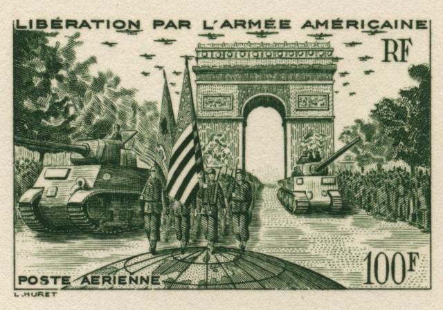 France_1946_Yvert_PA-Scott_C_unadopted_100f_Liberation_by_American_troups_green_aa_AP_detail