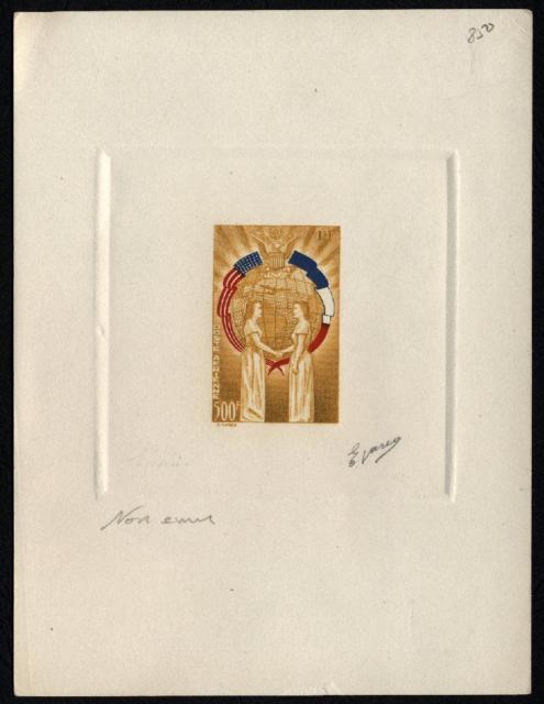 France_1949_Yvert_840b-Scott_622a_unadopted_airmail_500f_Amitie_FR-USA_blue_+_red_+_yellow-brown_aa_AP