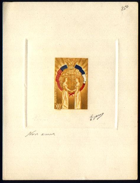 France_1949_Yvert_840b-Scott_622a_unadopted_airmail_500f_Amitie_FR-USA_blue_+_red_+_yellow-brown_ab_AP