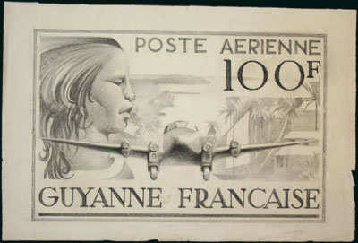 Fr_Guyana_1944_Yvert_PA25a-Scott_C8_unadopted_native_and_plane_ab_MAQ