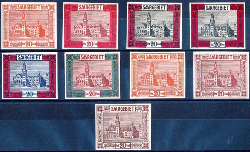 Saar_1922_Yvert_88-Scott_different_colors_typo
