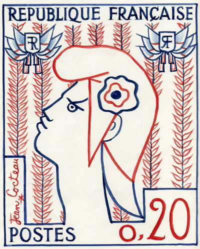 France_1961_Yvert_1282g-Scott_985_unadopted_Marianne_de_Cocteau_MAQ