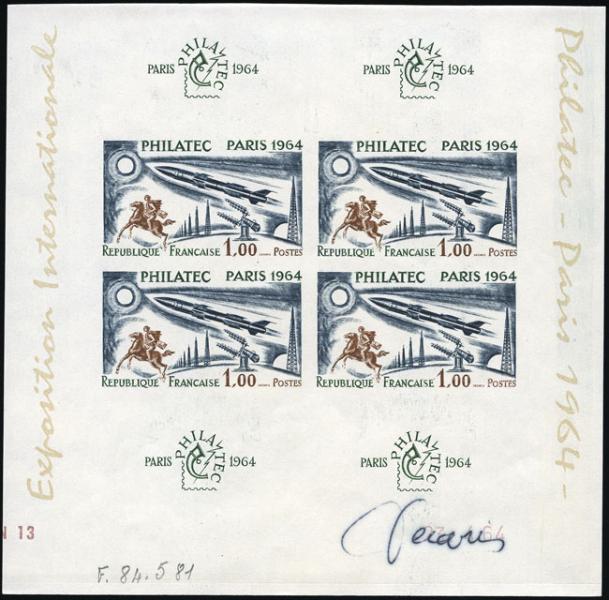 France_1964_Yvert_1422-Scott_1100_four_signed