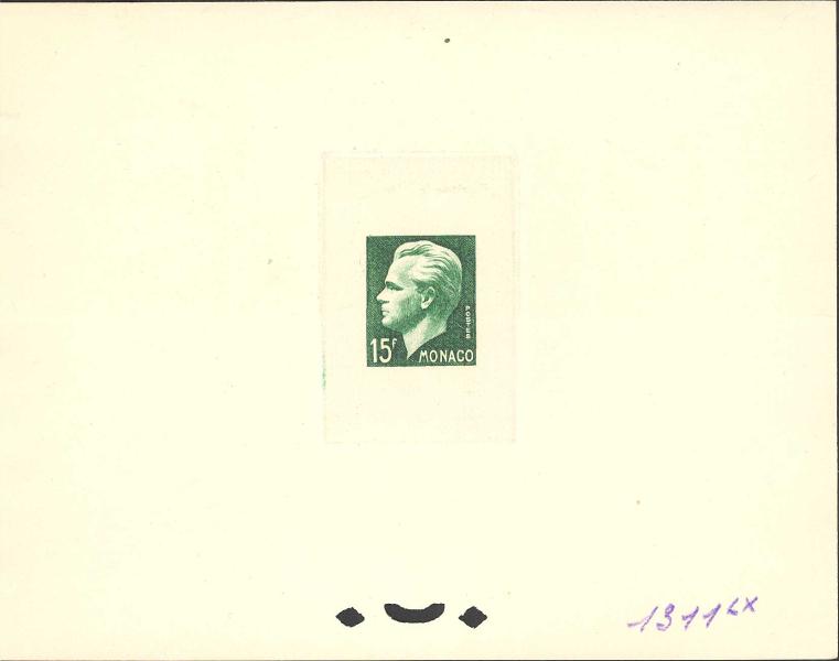 Monaco_1950_Yvert_348a-Scott_278_unadopted_thick_engraving_Rainier_III_green_1311_Lx_ab_CP