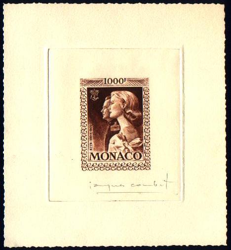 Monaco_1959_Yvert_PA72b-Scott_C55_unadopted_1000f_Grace_et_Rainier_III_maigre_brown_a_AP