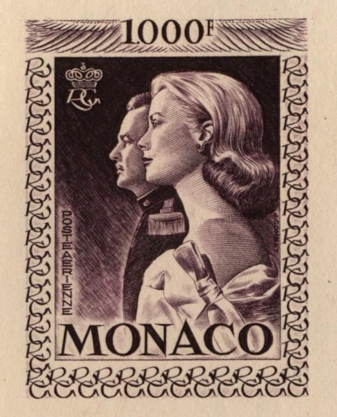 Monaco_1959_Yvert_PA72b-Scott_C55_unadopted_1000f_Grace_et_Rainier_III_maigre_dark-violet_b_AP_detail