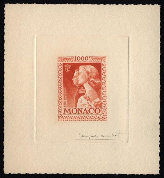 Monaco_1959_Yvert_PA72b-Scott_C55_unadopted_1000f_Grace_et_Rainier_III_maigre_orange-red_a_AP