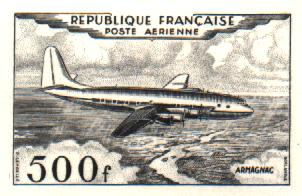 France_1953_Yvert_PA32a-Scott_C31a_unadopted_500f_Armagnac_black_c_AP_detail