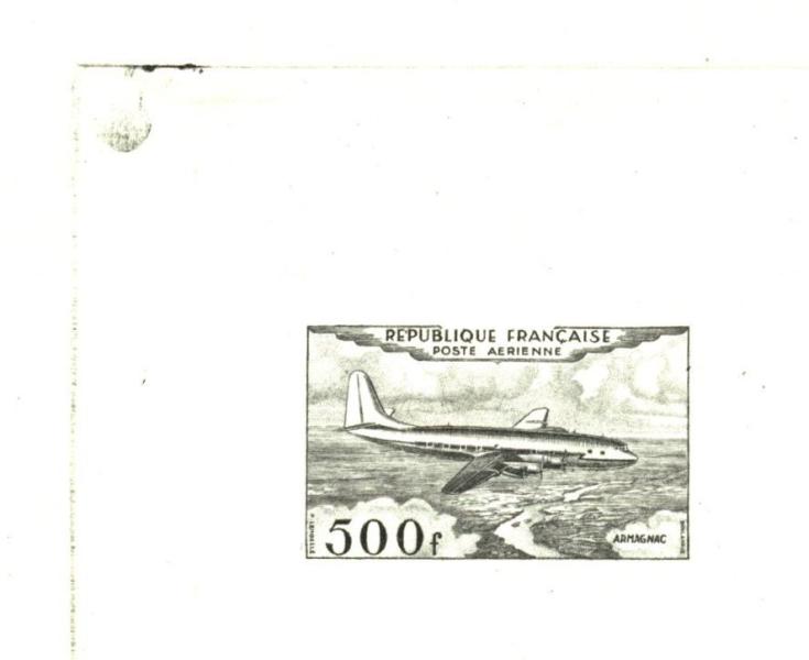 France_1953_Yvert_PA32a-Scott_C31a_unadopted_500f_Armagnac_black_l_AP_detail