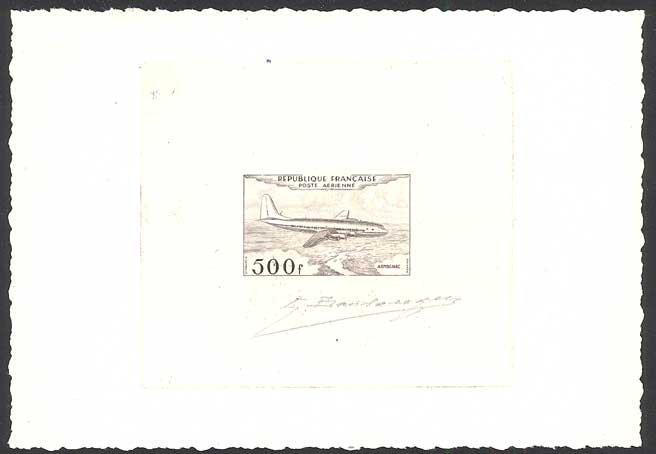 France_1953_Yvert_PA32a-Scott_C31a_unadopted_500f_Armagnac_grey-lilac_AP