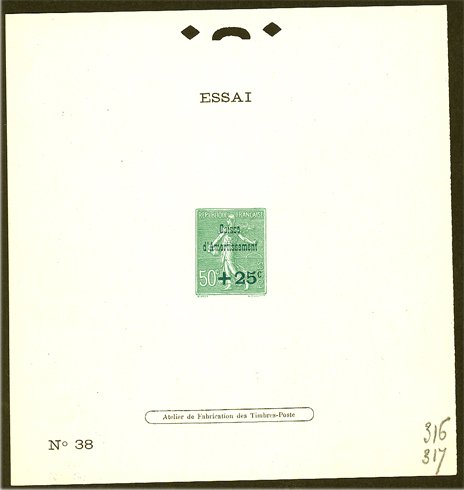 France_1927_Yvert_247a-Scott_B25_Semeuse_unadopted_black_overprint_green_316_317_N_38_typo_DP