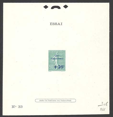 France_1927_Yvert_247a-Scott_B25_Semeuse_unadopted_blue_overprint_green_316_101_N_33_typo_DP