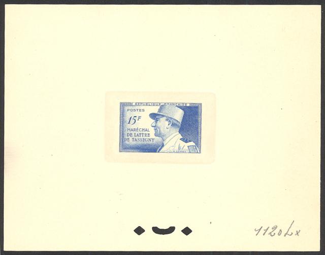France_1952_Yvert_920a-Scott_675a_unadopted_Marechal_de_Lattre_Type_I-b_blue_1120_Lx_CP
