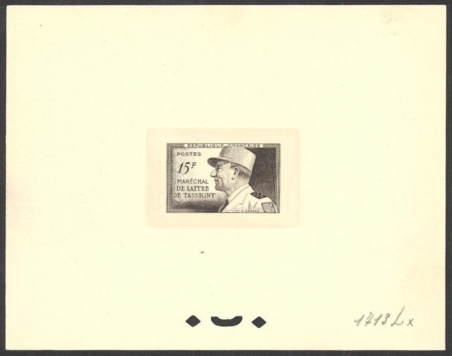 France_1952_Yvert_920a-Scott_675a_unadopted_Marechal_de_Lattre_Type_I-b_brown_1713_Lx_ab_CP