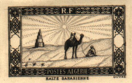 Algeria_1936_Yvert_101a-Scott_79_unadopted_Sahara_and_camel_2eme_etat_sepia_a_AP_detail