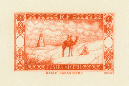 Algeria_1936_Yvert_101b-Scott_79_unadopted_Sahara_and_camel_2eme_etat_orange_ATP_detail