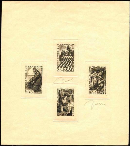 France_1949_Yvert_823-26-Scott_B233-36_BLACK_signed