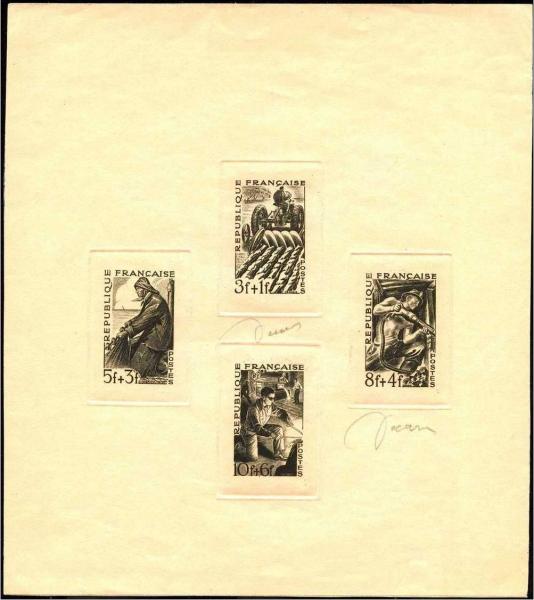 France_1949_Yvert_823-26-Scott_B233-36_BLACK_signed