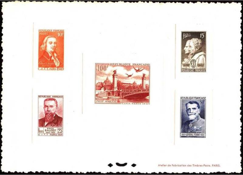 France_1949_Yvert_844-47_+_PA28-Scott_625-28_+_C28_small_size_cb