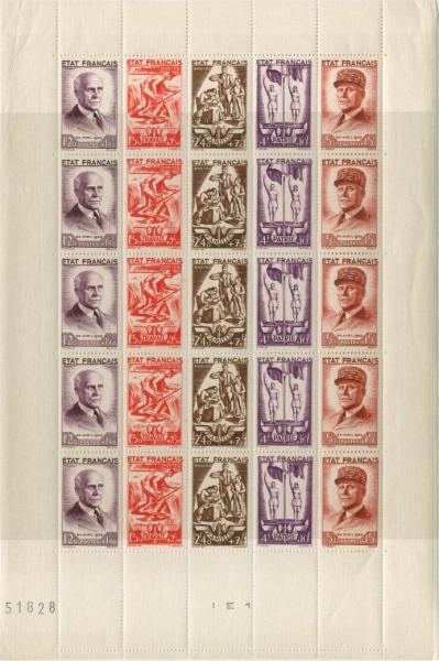 France_1943_Yvert_580A-Scott_B157a_full_sheet_a