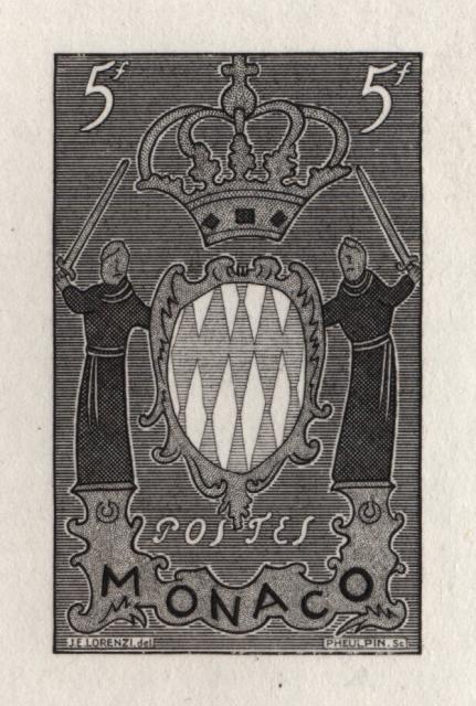 Monaco_1954_Yvert_411a-Scott_318_unissued_in_TD_armoirie_black_ca_AP_detail
