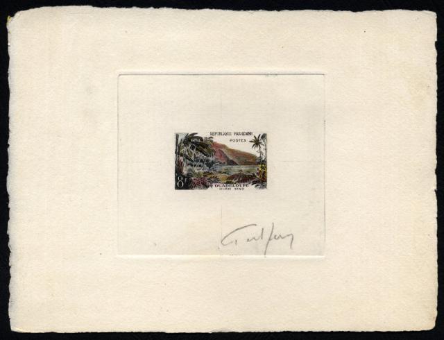 France_1957_Yvert_1125a-Scott_850_unadopted_Guadeloupe_1er_etat_hand_multicolor_aa_AP