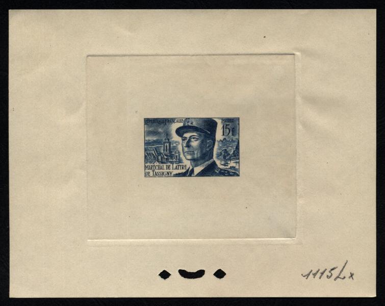France_1952_Yvert_920b-Scott_675b_unadopted_Marechal_de_Lattre_Type_II_blue_1115_Lx_ca_ATP