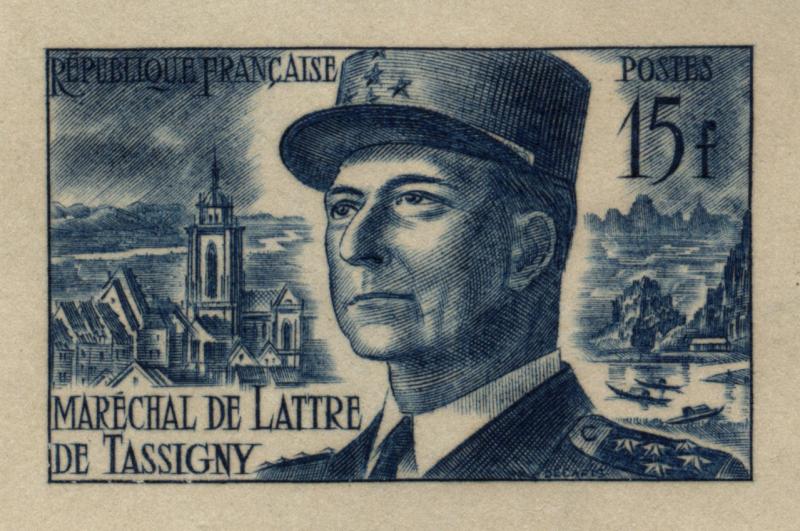 France_1952_Yvert_920b-Scott_675b_unadopted_Marechal_de_Lattre_Type_II_blue_1115_Lx_ca_ATP_detail