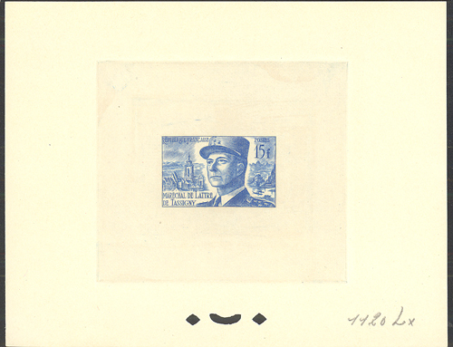 France_1952_Yvert_920b-Scott_675b_unadopted_Marechal_de_Lattre_Type_II_blue_1120_Lx_b_ATP