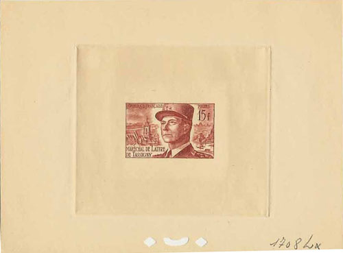 France_1952_Yvert_920b-Scott_675b_unadopted_Marechal_de_Lattre_Type_II_brown_1708_Lx_ATP