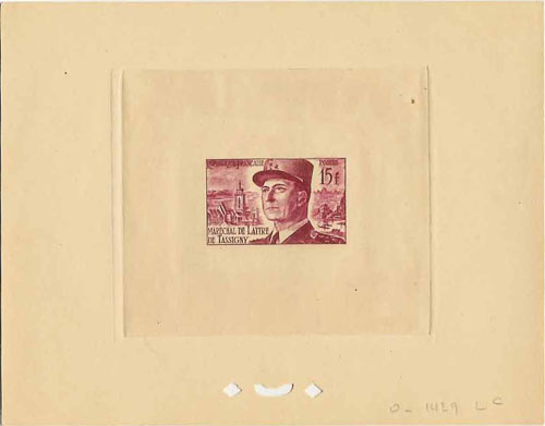 France_1952_Yvert_920b-Scott_675b_unadopted_Marechal_de_Lattre_Type_II_red_1429_Lc_c_ATP