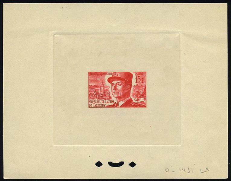 France_1952_Yvert_920b-Scott_675b_unadopted_Marechal_de_Lattre_Type_II_red_1431_Lx_ATP