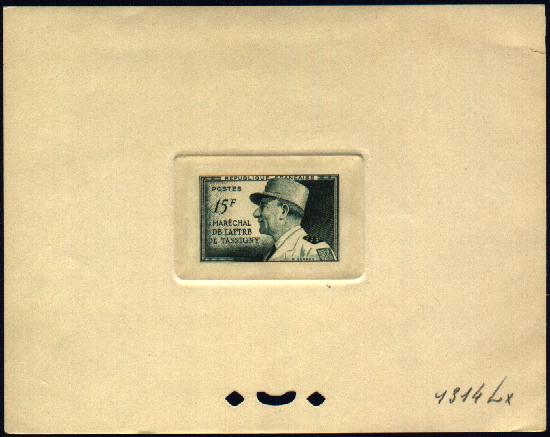 France_1952_Yvert_920a-Scott_675a_unadopted_Marechal_de_Lattre_Type_I-b_green_1314_Lx_CP