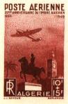 Algeria_1949_Yvert_PA13a-Scott_CB3_unadopted_10f_+_15f_avion_statue_et_mosquee_brown-red_a_AP_detail