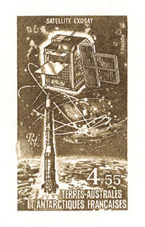 FSAT_1980_Yvert-Scott_unissued_4f55_unadopted_Satellite_Exosat_dark-brown_AP_detail