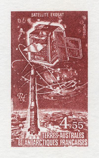 FSAT_1980_Yvert-Scott_unissued_4f55_unadopted_Satellite_Exosat_dark-red_AP_detail