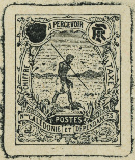 N_Caledonia_1906_Yvert_Taxe_16a-Scott_J16_unadopted_native_3eme_etat_black_typo_AP_detail