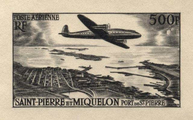 St_Pierre_1956_Yvert_PA23a-Scott_C20_unadopted_plane_dark-grey_aa_AP_detail