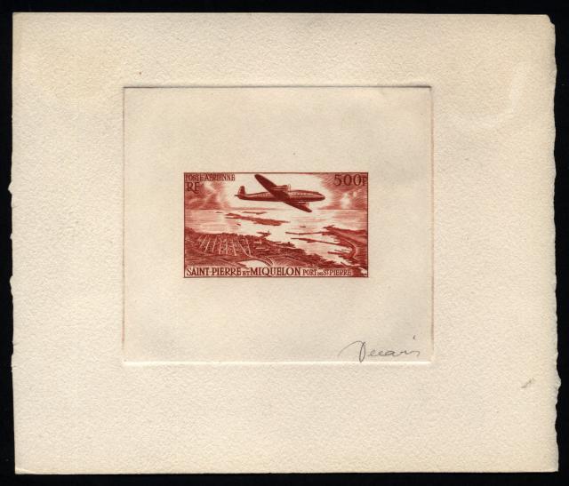 St_Pierre_1956_Yvert_PA23a-Scott_C20_unadopted_plane_red-brown_ba_AP