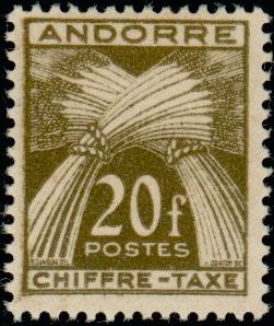 Andorra_1945_Yvert_Taxe_31-Scott_J31_typo