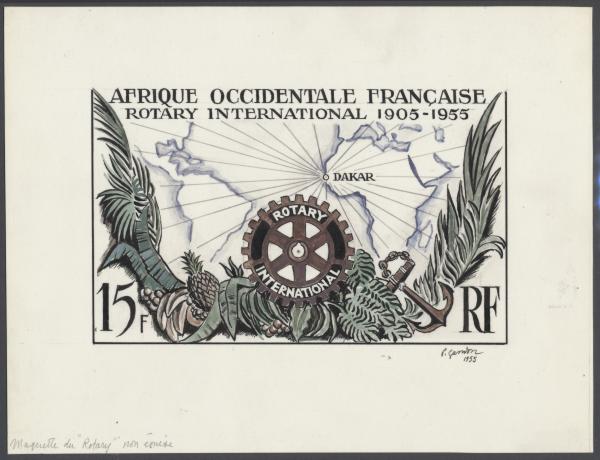 Fr_West_Africa_1955_Yvert_53b-Scott_64_unadopted_15f_Rotary_International_MAQ