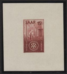 Saar_1955_Yvert_340a-Scott_254_unissued_in_TD_Rotary_International_brown-red_gummed_ESS