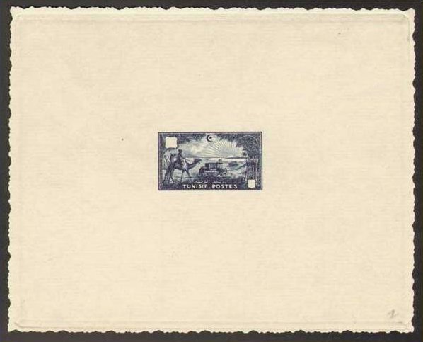 Tunisia_1928_Yvert_147a-Scott_unissued_without_inscription_Camel_Car_etat_blue_AP