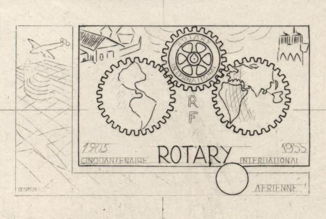 France_1954_Yvert_1009b-Scott_741_unadopted_Rotary_1er_etat_black_AP_detail