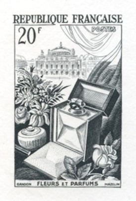 France_1951_Yvert_974b-Scott_715b_unadopted_20f_fleurs_et_parfums_Type_II_etat_black_h_AP_detail