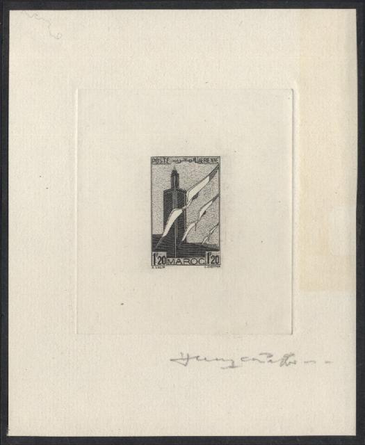 Morocco_1939_Yvert_PA44a-Scott_C21_unissued_1f20_Storks_and_Minaret_black_AP