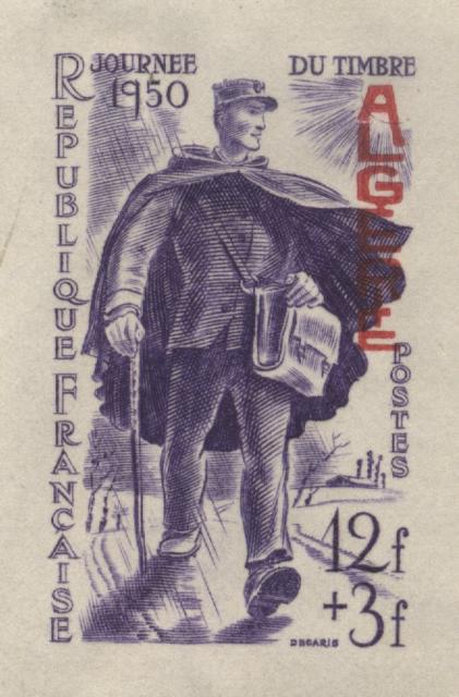 Algeria_1950_Yvert_282b-Scott_B58_unadopted_red_overprint_Postman_violet_1522_Lc_CP_detail